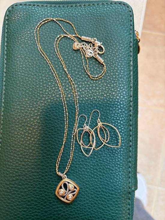 Brighton Jewelry - Brighton Two Tone Crystal Pendant Necklace with Coordinating Tri-Color Earrings